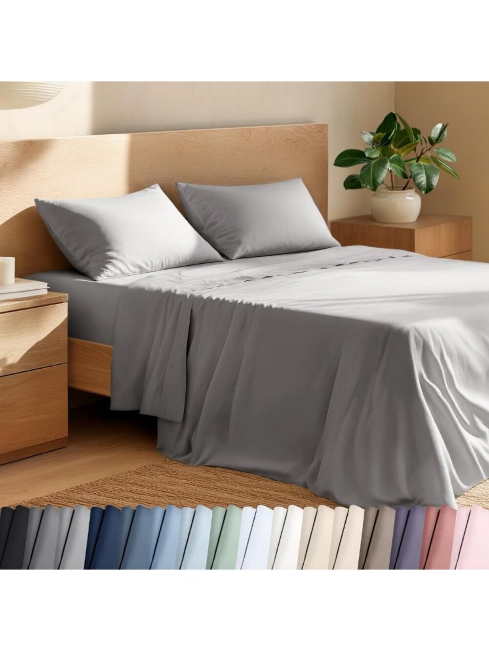 100% Organic Cotton Twin XL Percale Sheet Set - Soft Light Grey Bedding